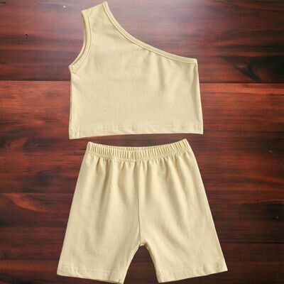 Girls 2PC Set- One Shoulder Crop Top and Shorts