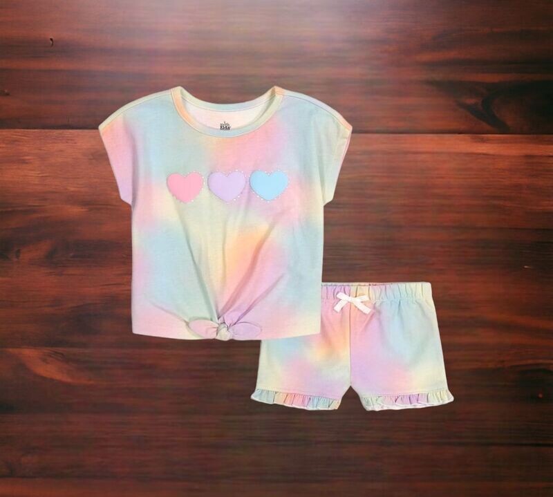 Girls 2PC Set- Shorts and Top-Multi Color w/Hearts