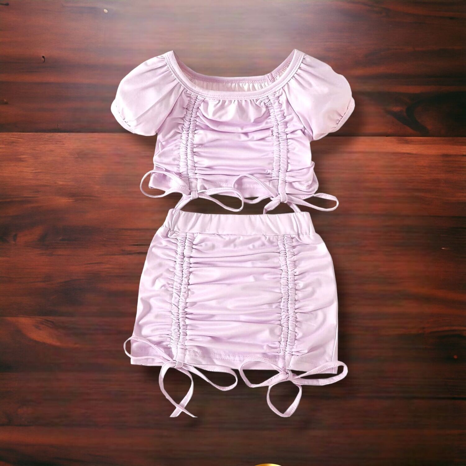 Girls One Shoulder Crop Top and Skirt w/ Drawstring-