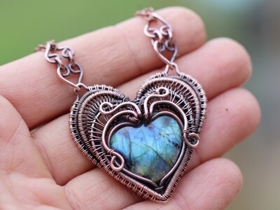 Labradorite Copper Heart Pendant