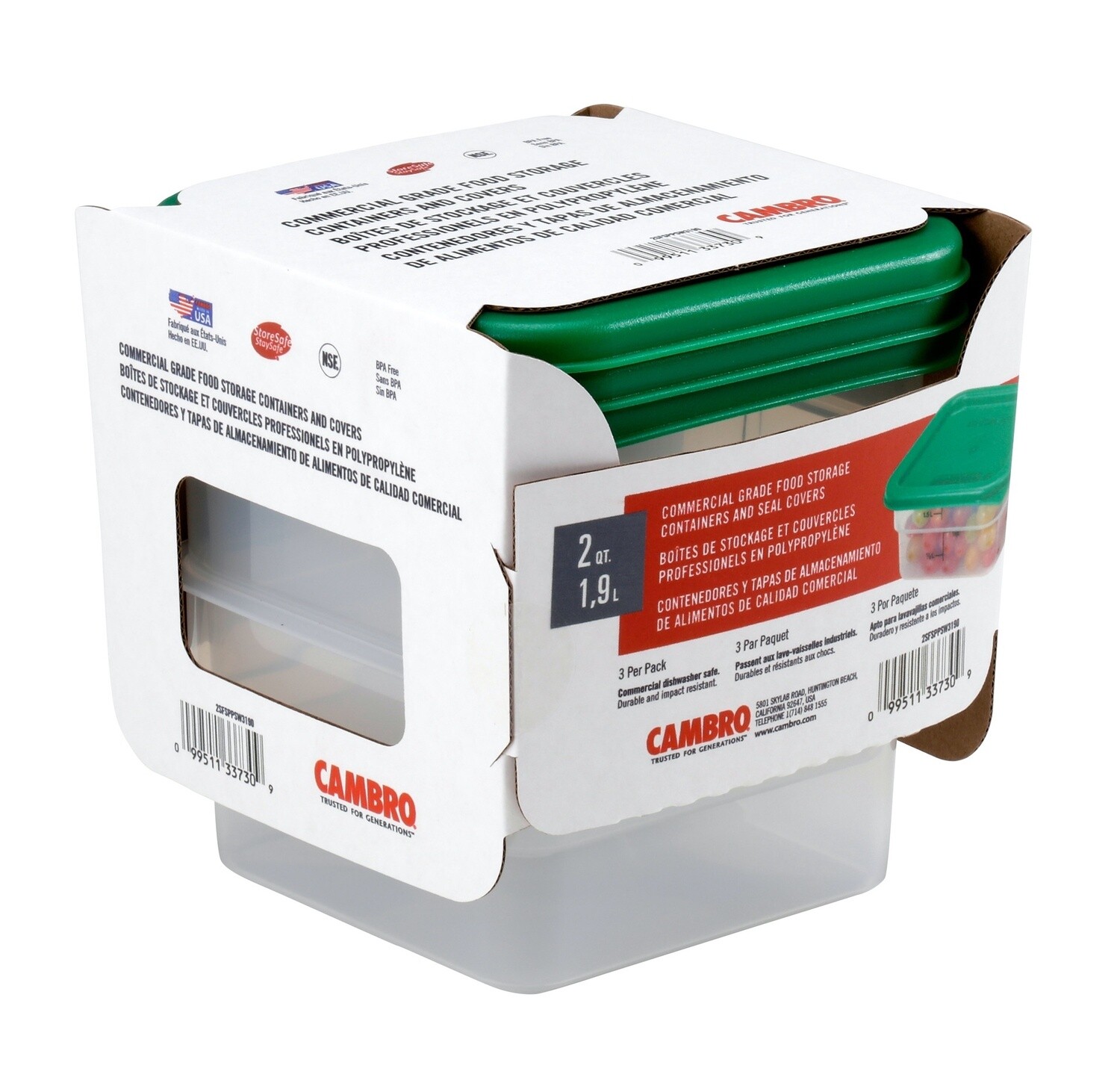 Cambro 2QT (1.9L) Square Containers 3pcs/pack
