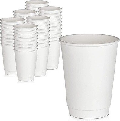 Coffee Paper Cups White 12oz, Double Wall, Hot Cup (500 pcs)