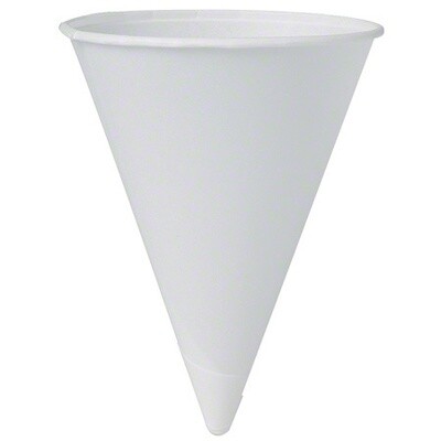 4oz PAPER CONE WATER CUP WITH ROLLED RIM - PLASTIC INNER SLEEVE (5000/CS)