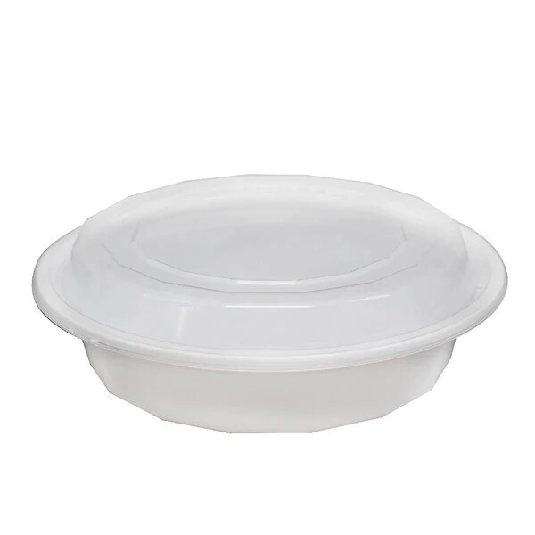 24oz Microwavable Plastic Bowl-150 set/cs (White Bowl w/ Clear Lids)