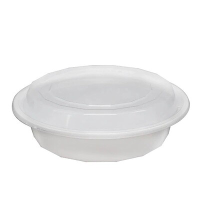 24oz Microwavable Plastic Bowl-150 set/cs (White Bowl w/ Clear Lids)