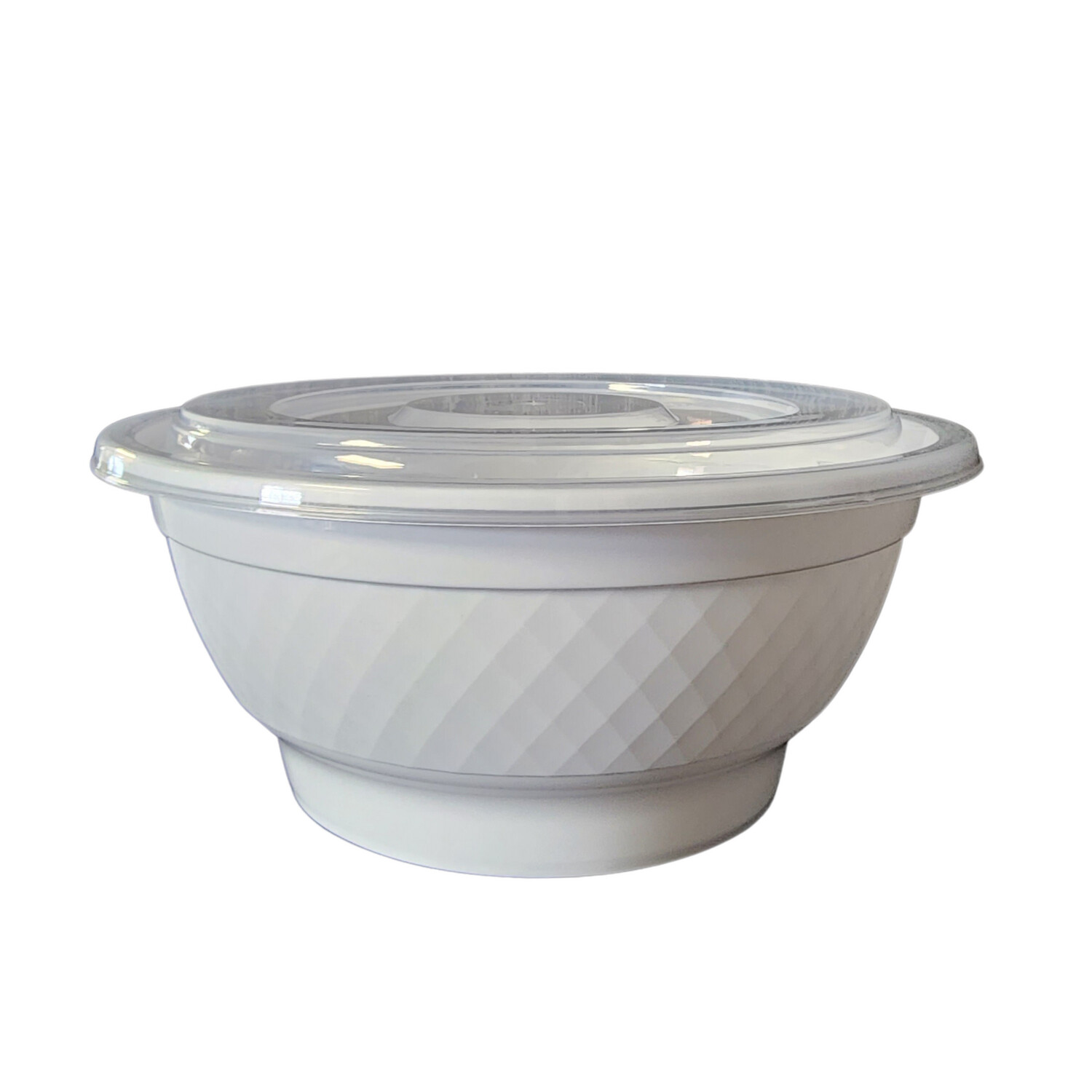 Microwavable Plastic Bowl 38oz 150 set/cs (White Bowl w/ Clear Lids)