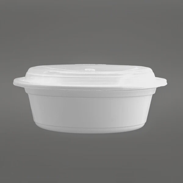 Microwavable Plastic Bowl 32oz -150 set/cs (White Bowl w/ Clear Lids)