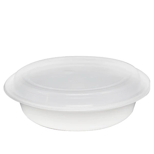 JR-48oz Round Microwavable Plastic 150 set/cs (White Round w/ Clear Lids)