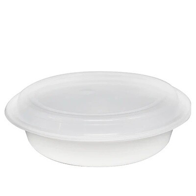 JR-48oz Round Microwavable Plastic 150 set/cs (White Round w/ Clear Lids)