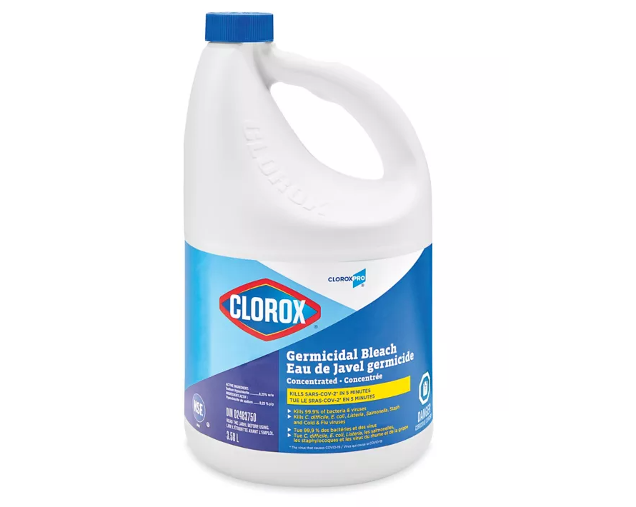 Clorox® Germicidal Bleach, 3.58L, 8.25% Concentrated, 3/Case, Sizes: Per Case