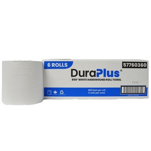 DuraPlus Paper Towel, White, 800&#39; (6 Rolls/Case)