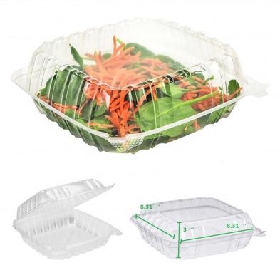 Anti-fog Clear Hinged PET Container 8&quot;x8&quot;x3&quot; 200/cs