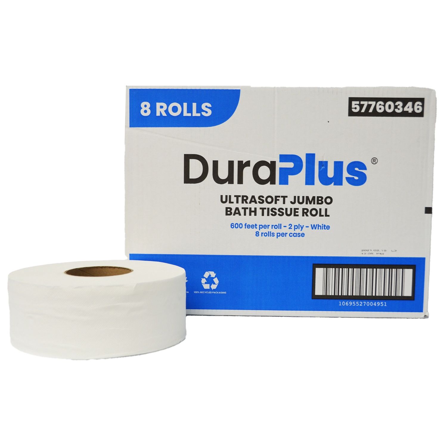 DuraPlus UltraSoft Jumbo Bath Tissue, 2Ply, White, 8 Rolls/CS