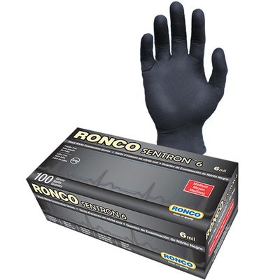 RONCO 6ML NITRILE POWDER FREE GLOVES BLACK(10X100)
