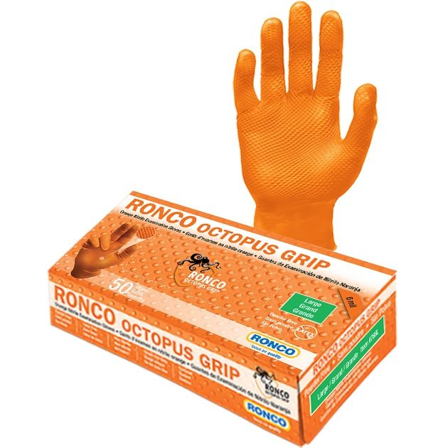 Ronco Orange 768L NITRILE 6 MIL EXAM Gloves 50pcs, Sizes: Large