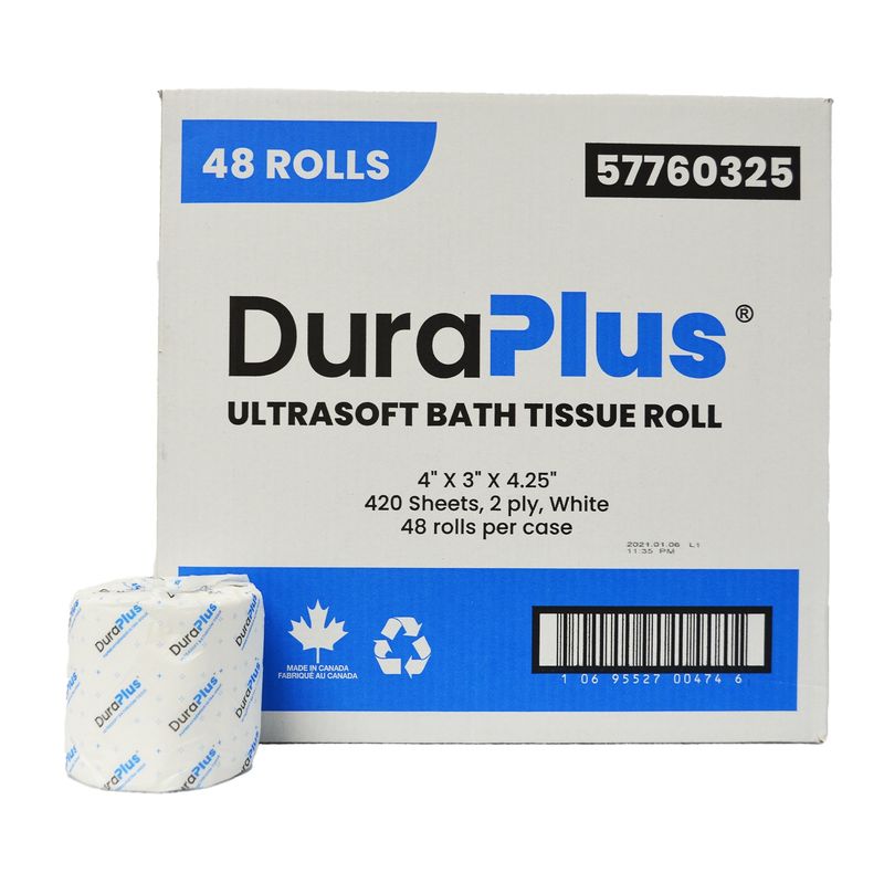 DuraPlus Bathroom Tissue, 2-Ply, White, 48 Rolls/Case (420 Sheets/Roll)