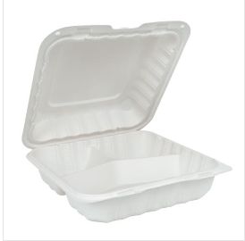 EcoSystems® MFPP 8x8 3-Compartment Hinge Container, White, CS/150