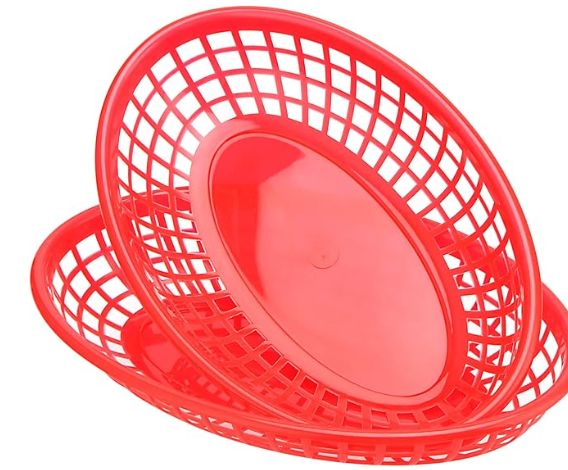 Red Plastic Baskets, 9 x 6 Inch Oval Fast Food Serving Baskets