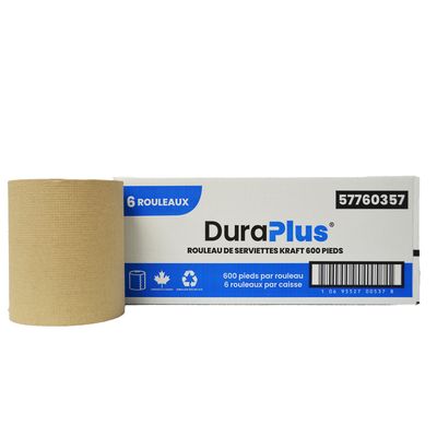 DuraPlus Hardwound Paper Towel, Kraft, 600' (6 Rolls/Case)