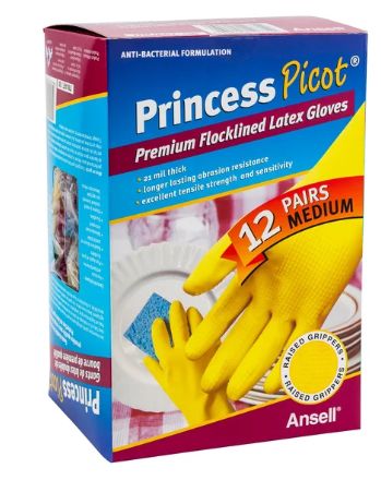 Princess Picot Large/Medium Latex Multi-Purpose Gloves 12 pairs, Sizes: Medium