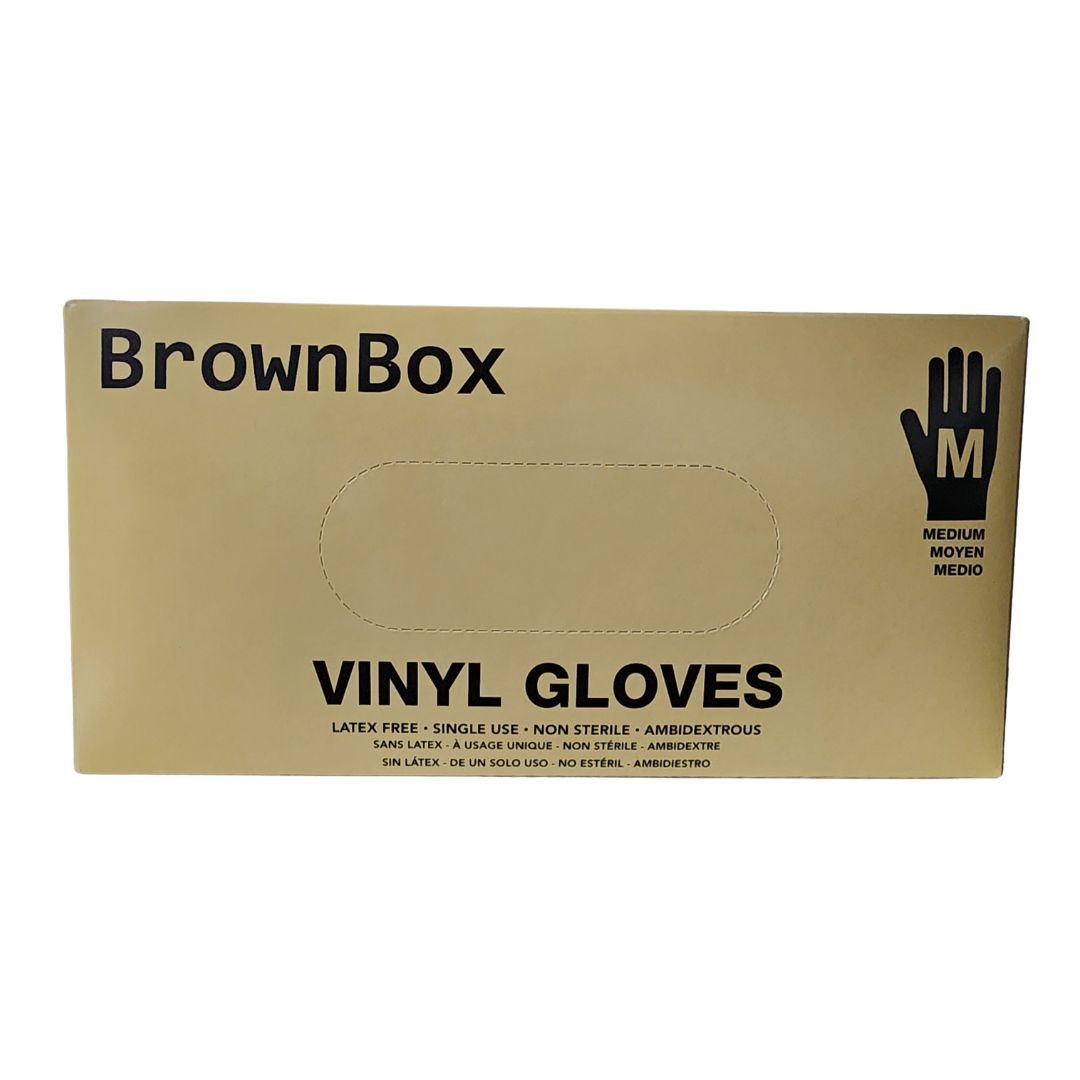 BrownBox Vinyl Gloves Powder Free 100pcs/box (10box  case), Sizes: Medium
