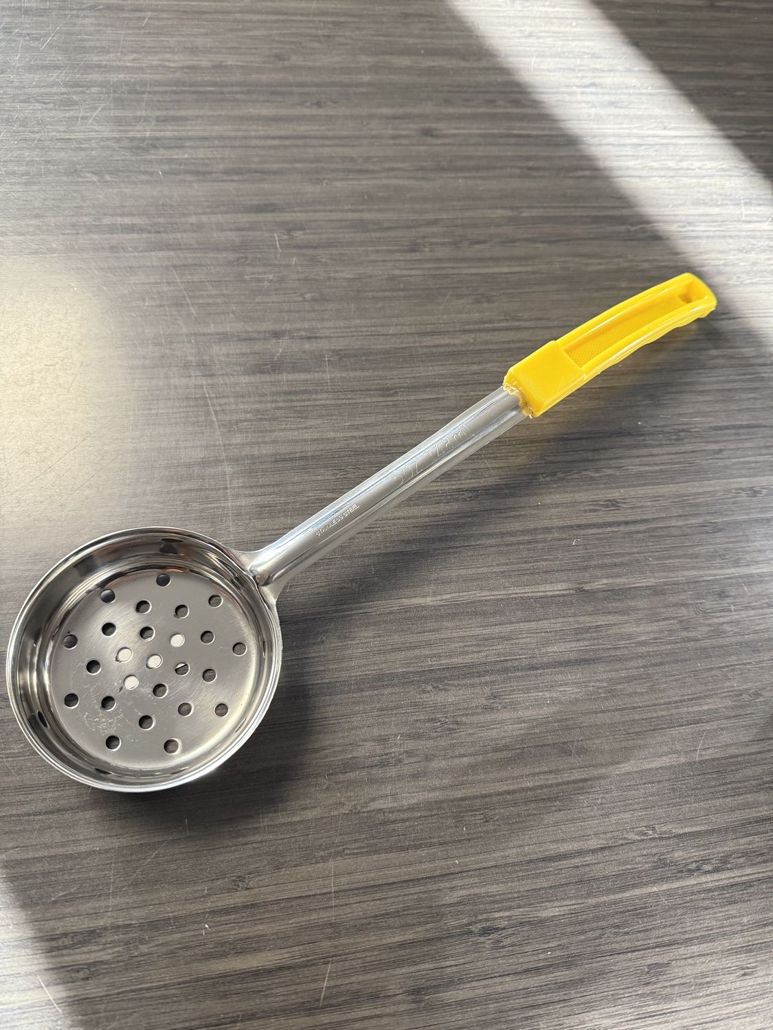 5oz. One-Piece Stainless Steel Perforated Portion Control Spoon - Yellow