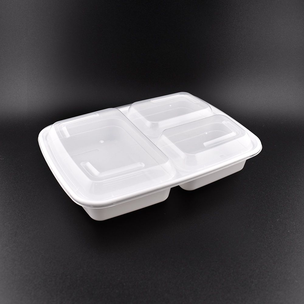 LRR 33oz 3-Comp White Rectangle  Microwavable Container (150set/Case)