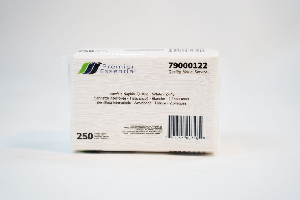 Premier Essential Interfold Napkin, Embossed, White, 7.87" X 6.5", 2 Ply, 24 Packs/Case