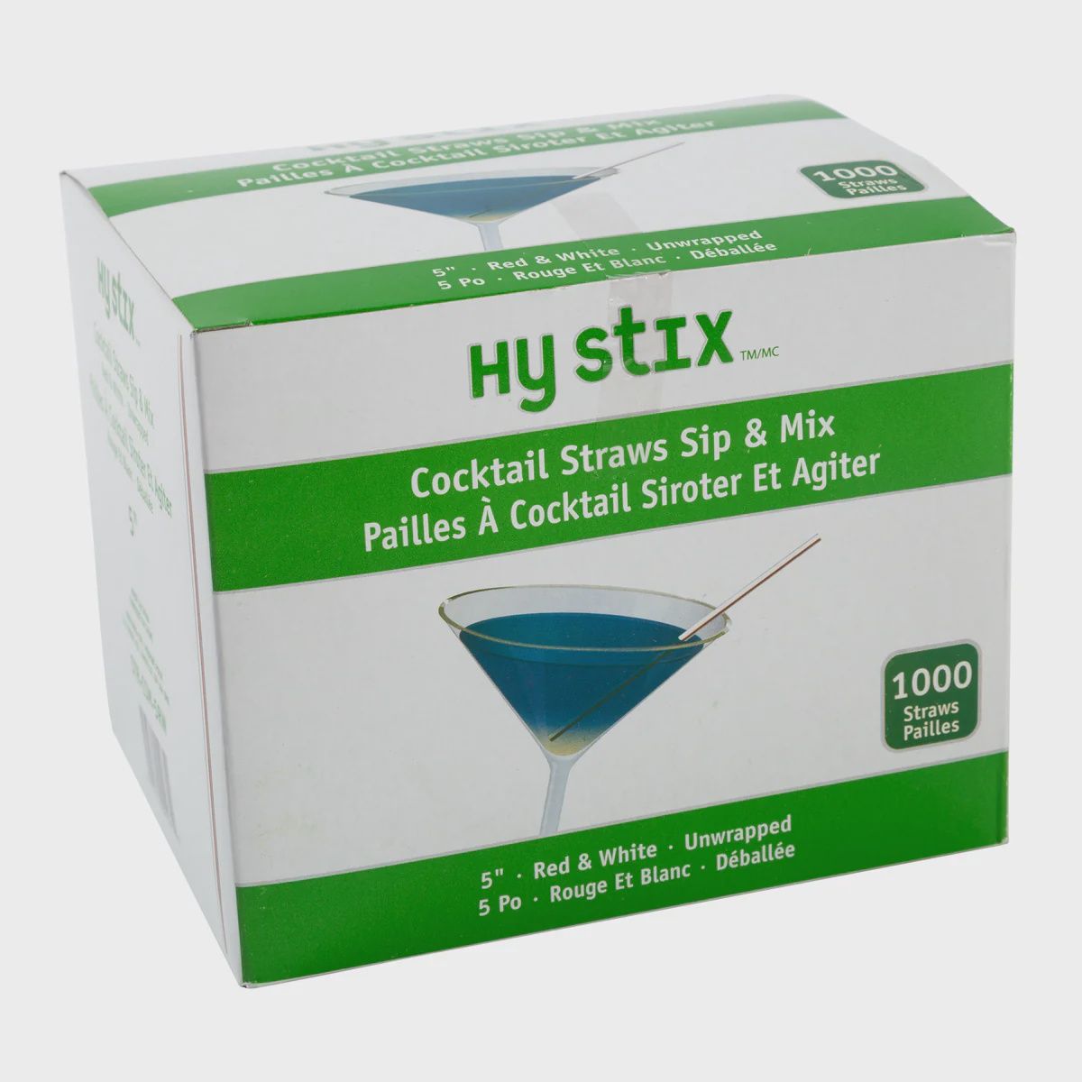 Straw Cocktail Sip &amp; Mix 5" Red &amp; White, (1000x10/CS), Sizes: PER BOX