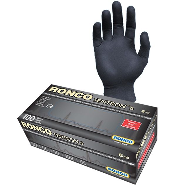 RONCO 6ML NITRILE POWDER FREE GLOVES BLACK(10X100), Sizes: LARGE