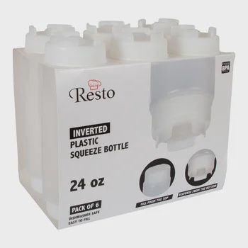 Resto 24oz fifo Clear Wide  mouth Squueze Bottle (709ml) Pack of 6