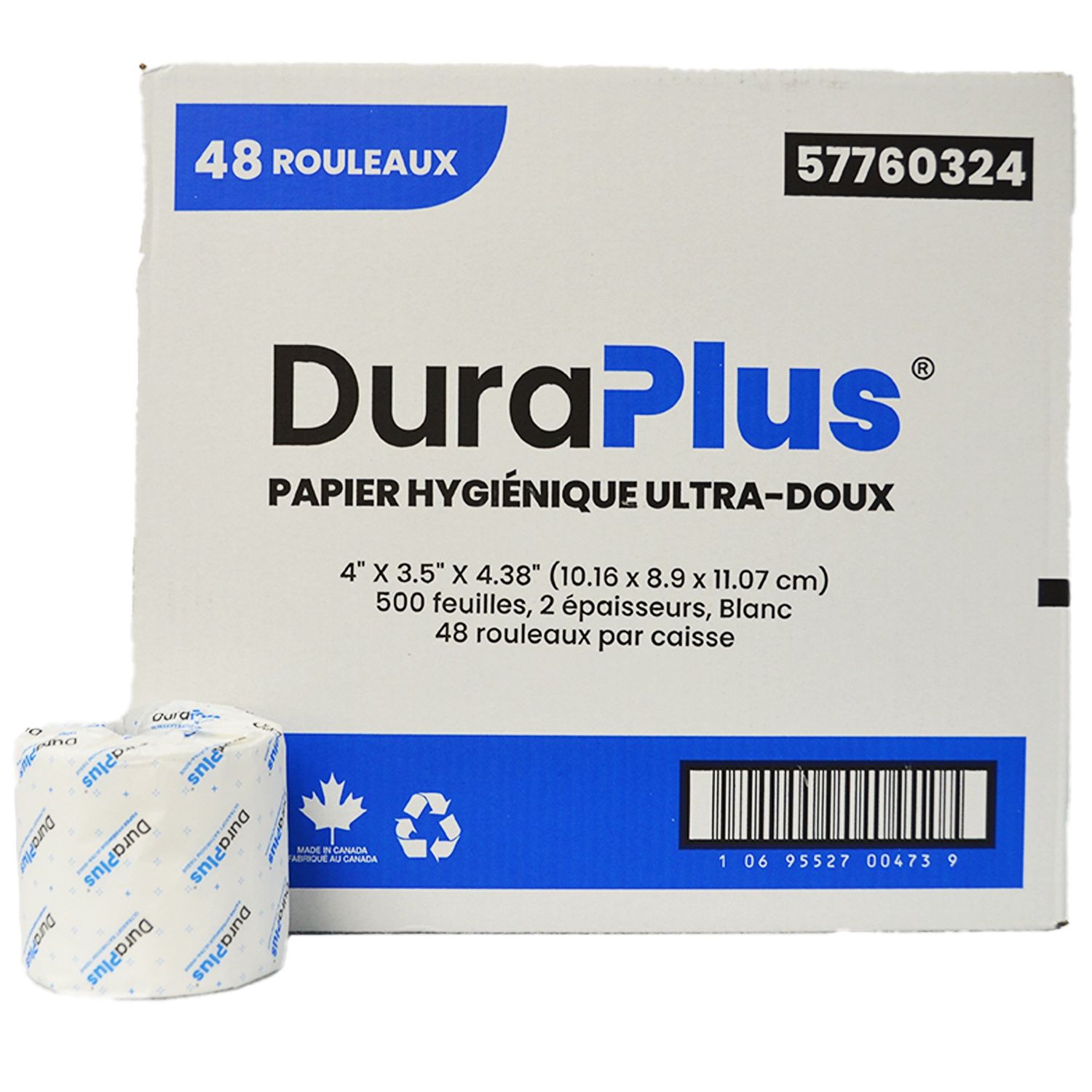 DuraPlus Bathroom Tissue, 2-Ply, White, 48 Rolls/Case, (500 Sheets/Roll)