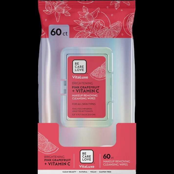 VITALUXE BRIGHTENING PINK GRAPEFRUIT + VITAMIN C MAKEUP REMOVING CLEANSING WIPES