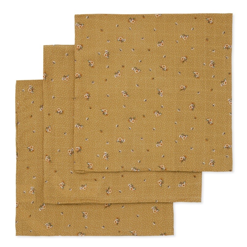 Konges Sløjd 3 Pack Muslin Cloth 17581 Flower Bouquet Dijon One Size