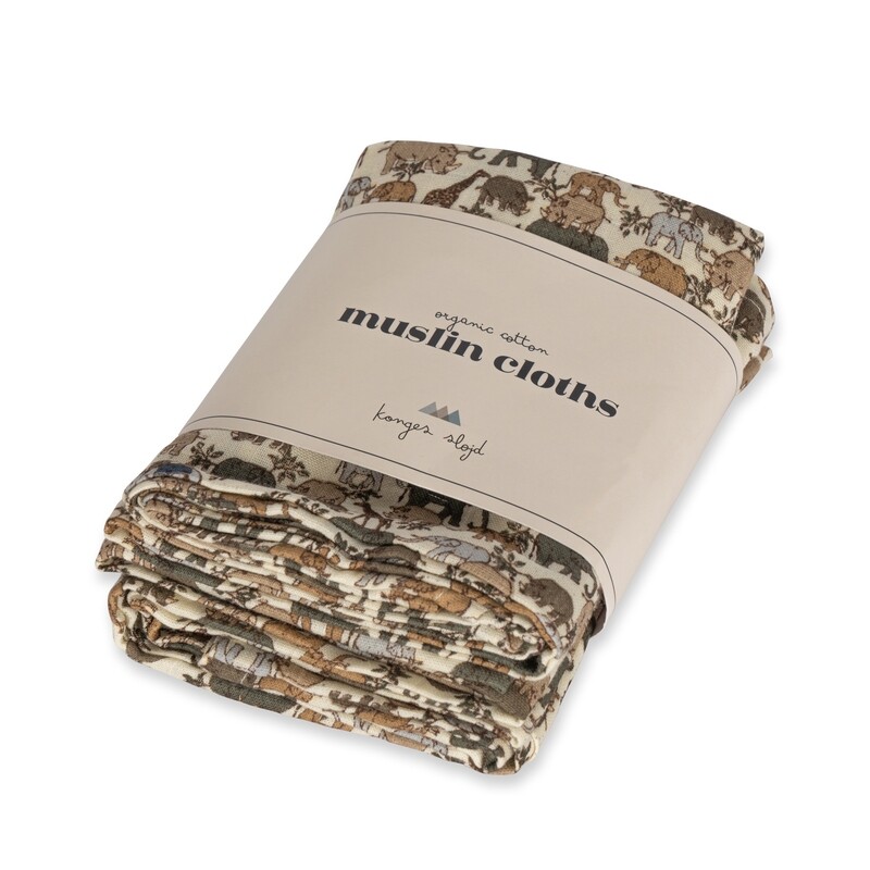 Konges Sløjd 3 Pack Muslin Cloth KS5082 Gots Safari One Size