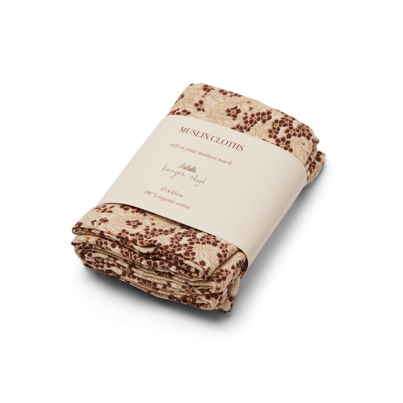 Konges Sløjd 3 Pack Muslin Cloth 17581 Winter Leaves Dark Red One Size