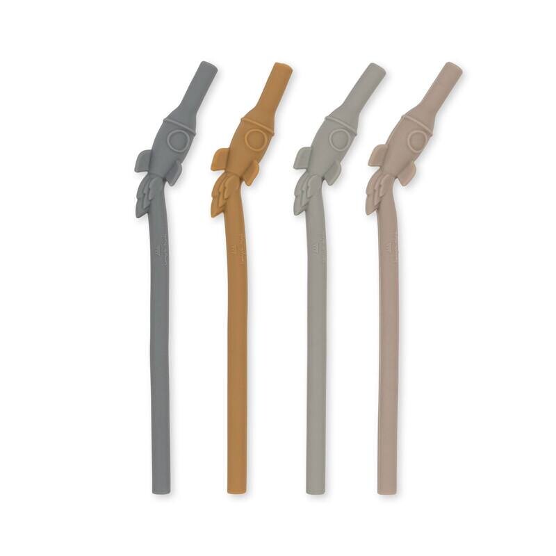 Konges Sløjd 4 Pack Silicone Straws Rocket KS4526 Quarry Blue Mix