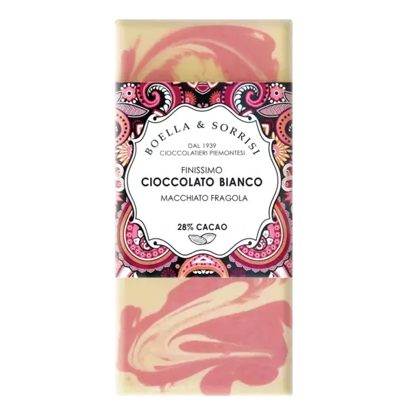 Boella &amp; Sorrisi Cioccolato Bianco Macchiato Fragola Weiße Schokolade mit Erdbeergeschmack 100g