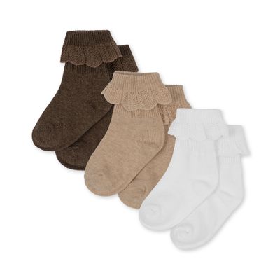 Konges Sløjd Pack Frill Socks KS100033 Optic White/Sand//Brown