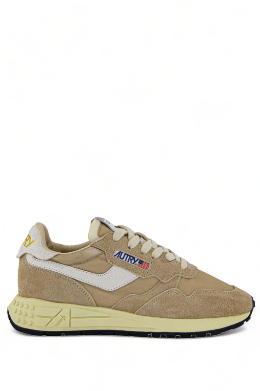 Autry Damen Sneakers Reelwind Low Aus Nylon Und Leder Mit Craquele-Effekt In Pepper Und Weiss WWLW NC08