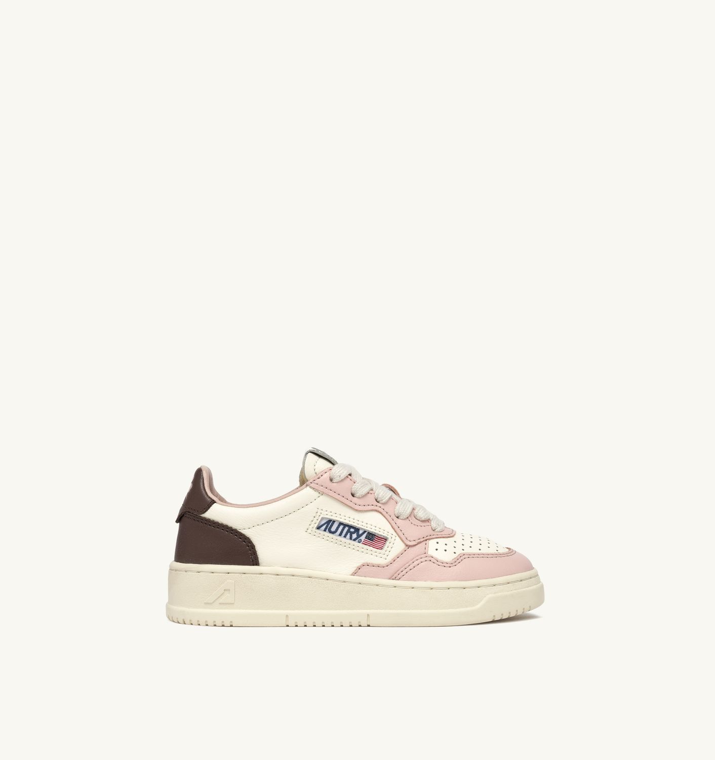 Autry Sneakers Kinder Medalist Low Aus Leder In Weiß, Braun Und Puderrosa KULK 3F02
