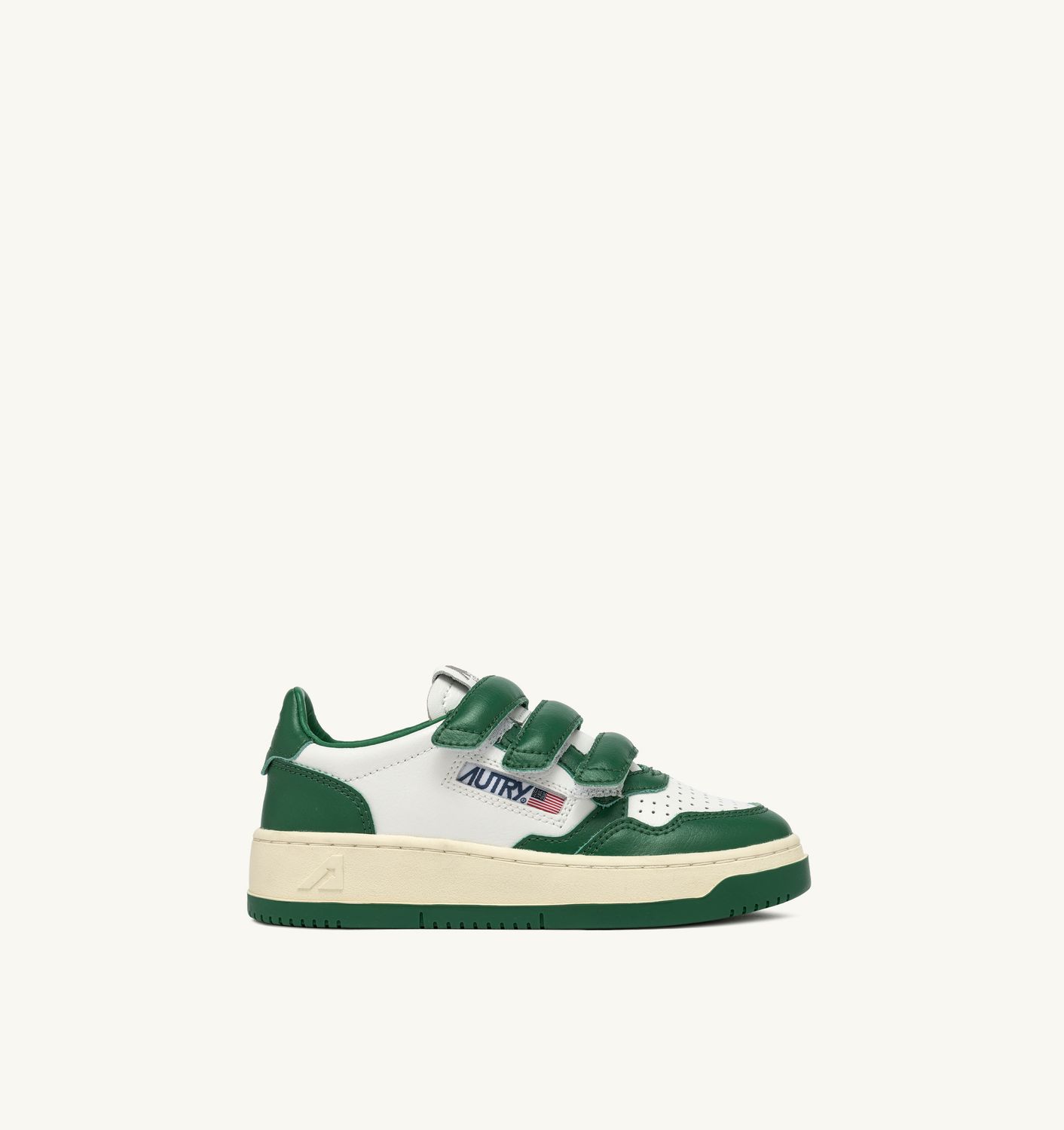 Autry Sneakers Kinder Medalist Kidstripes Low Aus Leder In Weiß Und Grün KILK-WB01