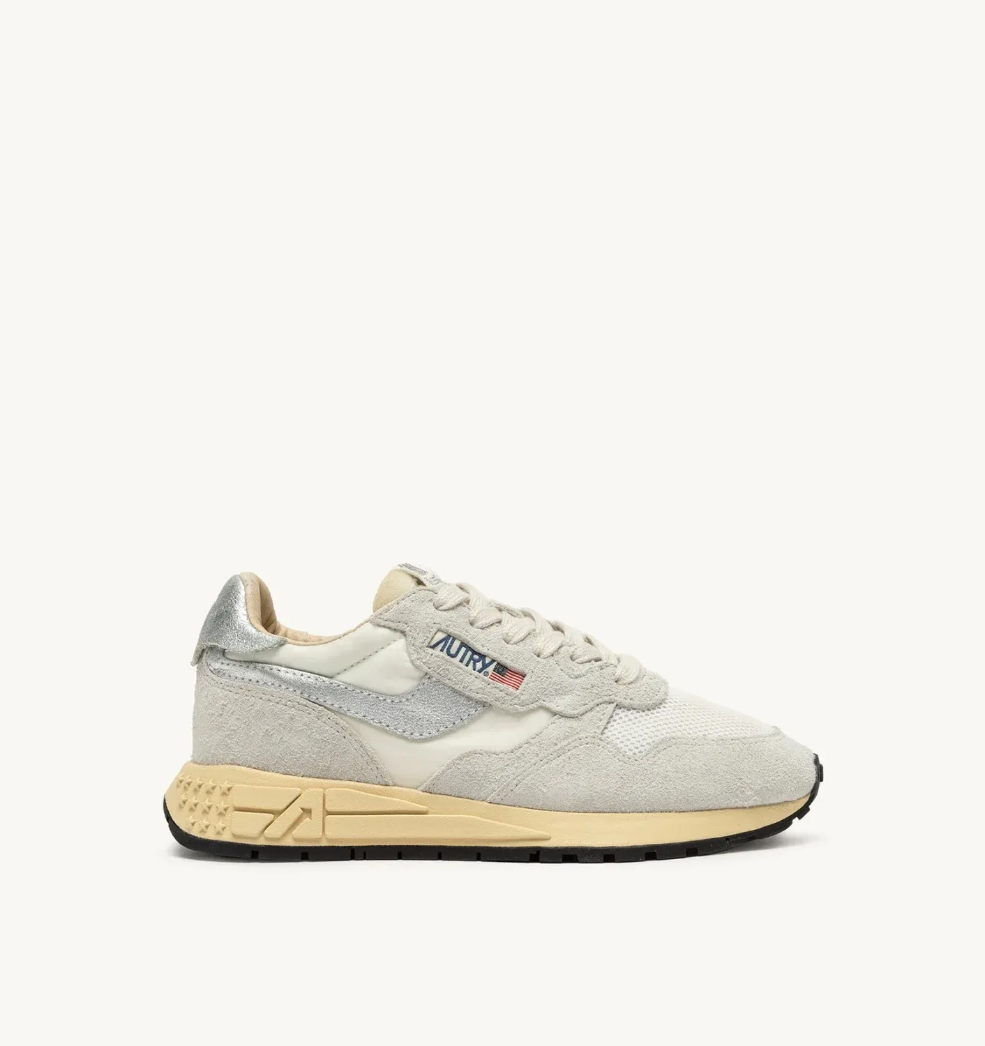 Autry Damen Sneaker Reelwind Low aus Nylon und Wildleder in Weiß Silber WWLW  MU01