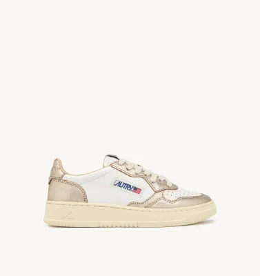 Autry Damen Sneaker Medalist Low Bicolor aus weißem Leder und platinfarbenem Leder