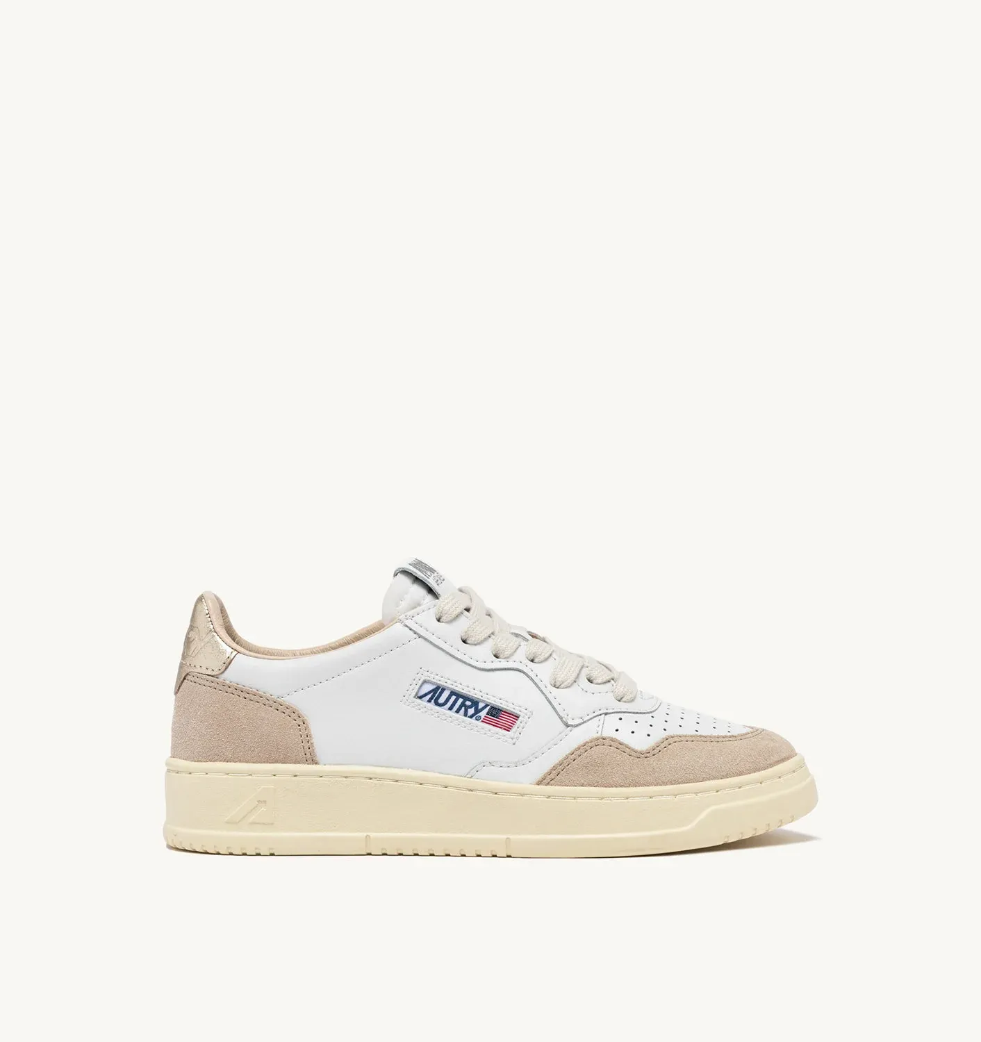 Autry Damen Sneaker Medalist Low aus Leder und Wildleder in Weiß und Gold  AULW LS75