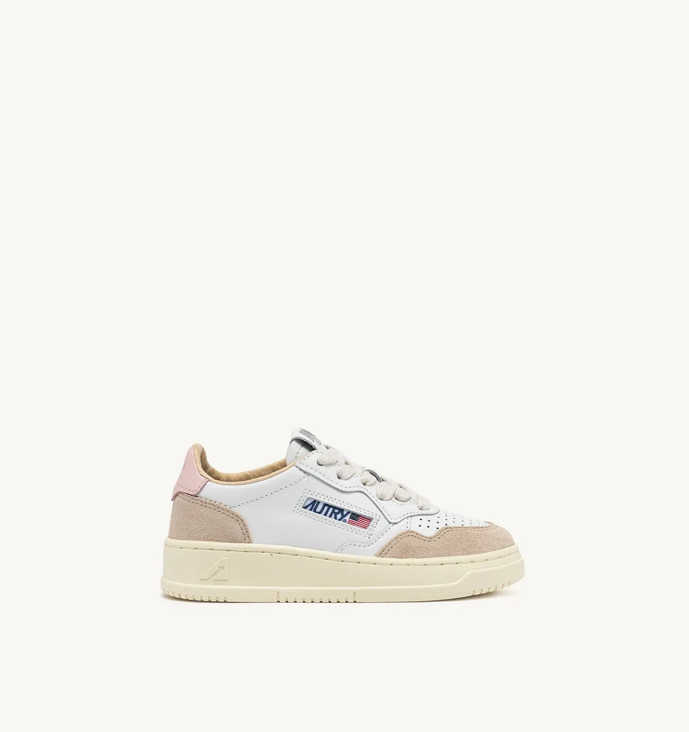 Autry Kinder Sneaker Medalist Low aus Wildleder und Leder   in Weiß und Powder Pink KULK FS03
