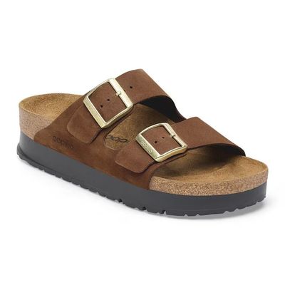 Birkenstock Arizona Flex Platform Nubukleder Dark Tea Schmale Weite 1028366