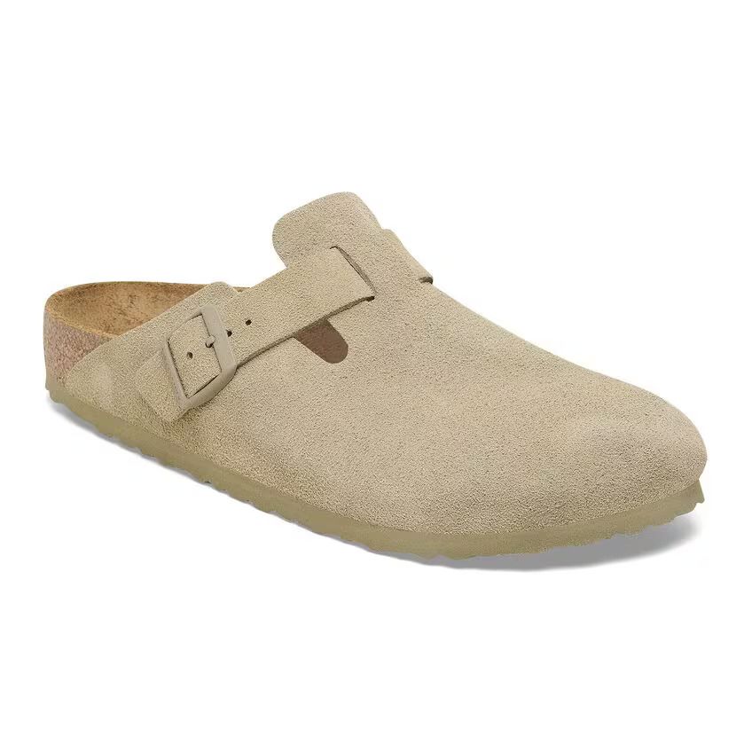 Birkenstock Boston Veloursleder Faded Khaki Schmale Weite 1025844