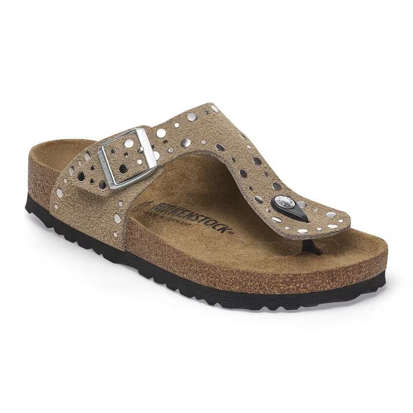 Birkenstock Gizeh Rivet Veloursleder Taupe Schmalle Weite 1029467