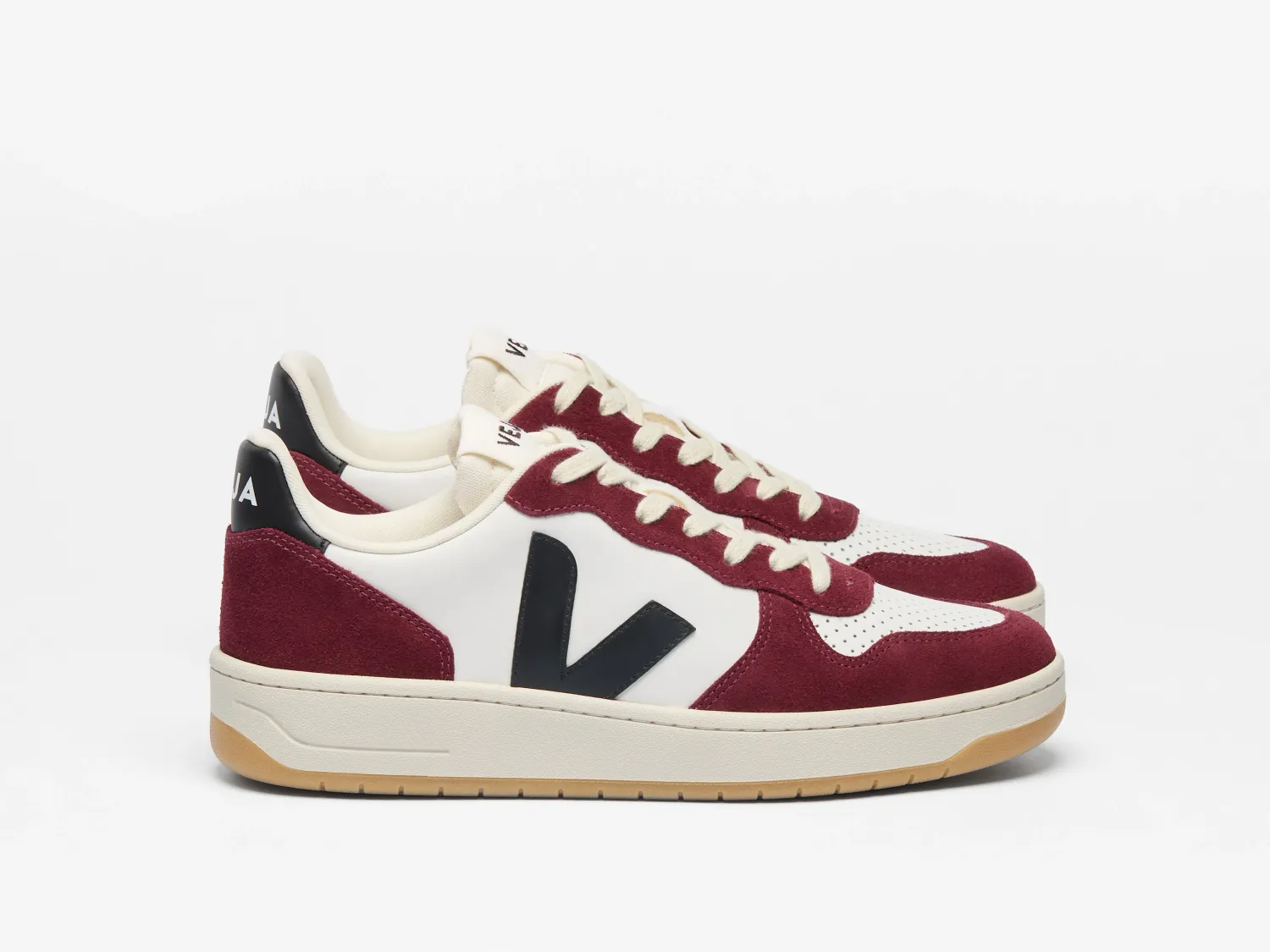 Veja Sneaker V-10 Prime Leather White Black Amarante